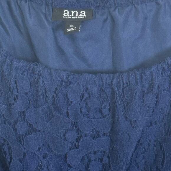 NEW a.n.a A New Approach American Navy Blue Lace Off Shoulder Flowy Blouse Sz XL - Picture 2 of 11